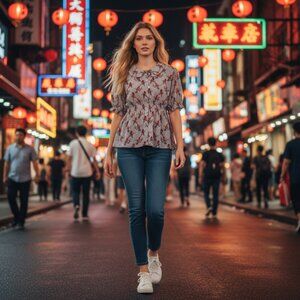 Paul & Joe Gray Red Cardinals Short Sleeve Silk Blouse Size 2